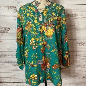 JOHN•MARK EMBROIDERED LONG SLEEVE TUNIC BLOUSE